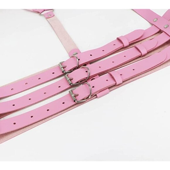 Pink Leather Waist Shoulder Harness Garter Belt Waistband Slave Fetish Bondage - Picture 7 of 7